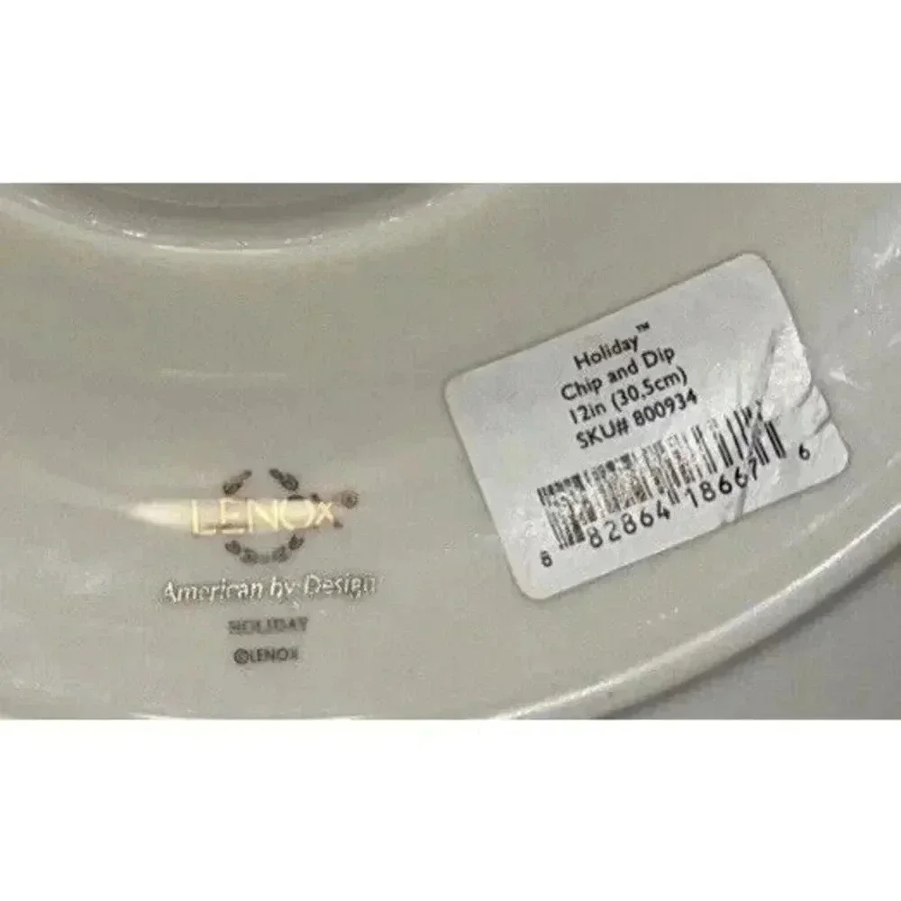 Lenox Dimension Holiday Collection Chip & Dip Plate Holly Berry 12